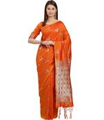 Mustard printed Silk blend saree with blouse