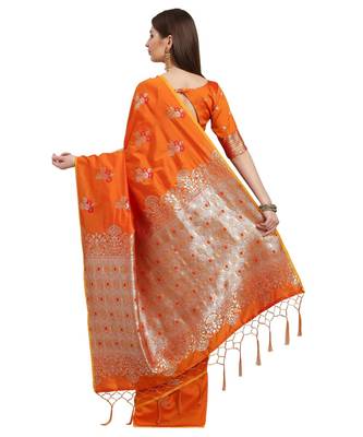 Mustard printed Silk blend saree with blouse 2
