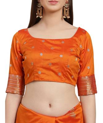 Mustard printed Silk blend saree with blouse 3