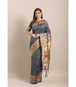 Grey printed Silk blend saree with blouse