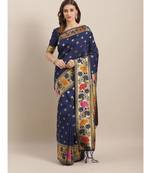 Blue printed Silk blend saree with blouse