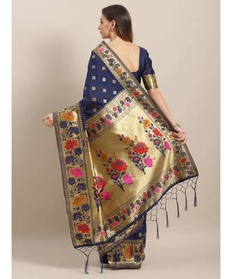 Blue printed Silk blend saree with blouse 2