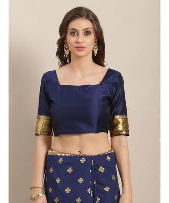 Blue printed Silk blend saree with blouse 3
