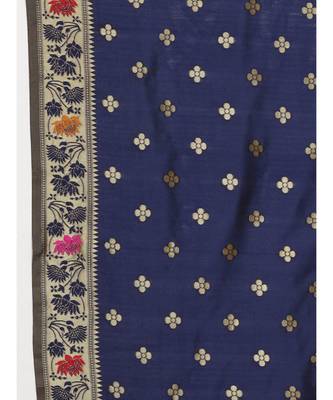 Blue printed Silk blend saree with blouse 4