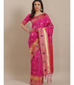 Pink printed Silk blend saree with blouse