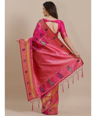 Pink printed Silk blend saree with blouse 2
