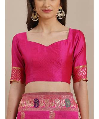 Pink printed Silk blend saree with blouse 3