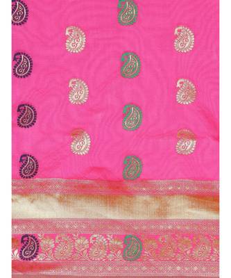 Pink printed Silk blend saree with blouse 4