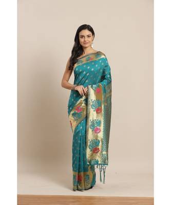Green printed Silk blend saree with blouse 1