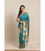 Green printed Silk blend saree with blouse