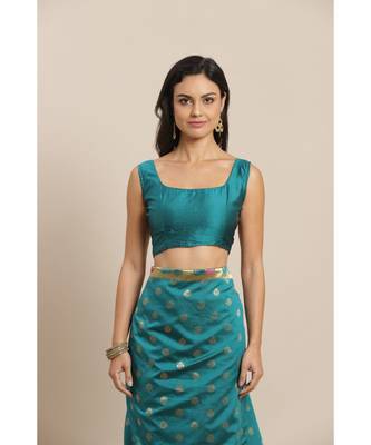 Green printed Silk blend saree with blouse 3