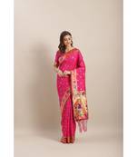 Pink printed Silk blend saree with blouse