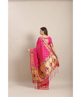 Pink printed Silk blend saree with blouse 2