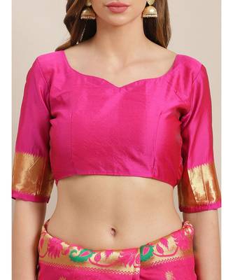 Pink printed Silk blend saree with blouse 3