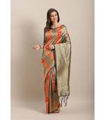 Grey printed Silk blend saree with blouse