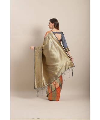 Grey printed Silk blend saree with blouse 2