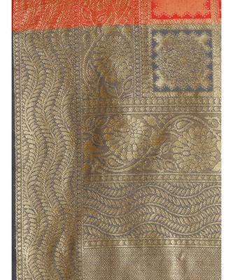 Grey printed Silk blend saree with blouse 4