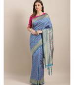 turquoise printed Silk blend saree with blouse