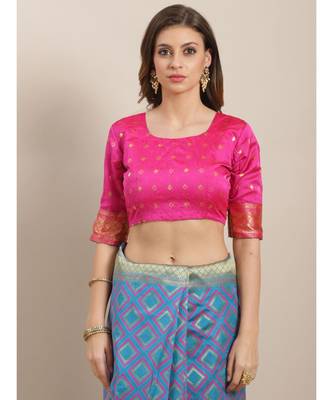 turquoise printed Silk blend saree with blouse 3