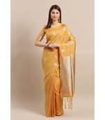 Yellow printed Silk blend saree with blouse