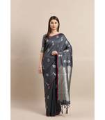 Grey printed Silk blend saree with blouse