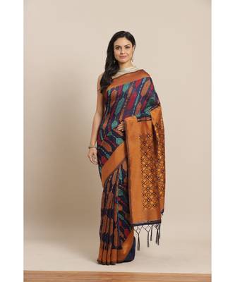 Blue printed Silk blend saree with blouse 1