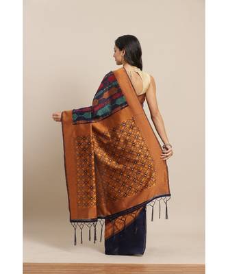 Blue printed Silk blend saree with blouse 2