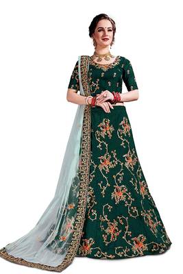 Amped Green Satin Embrodery  Lehenga Choli 1