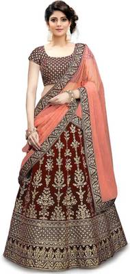 Pooja Maroon Satin Embrodery  Lehenga Choli 1