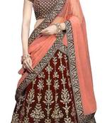 Pooja Maroon Satin Embrodery  Lehenga Choli
