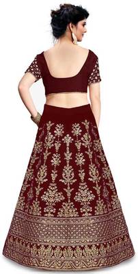 Pooja Maroon Satin Embrodery  Lehenga Choli 2