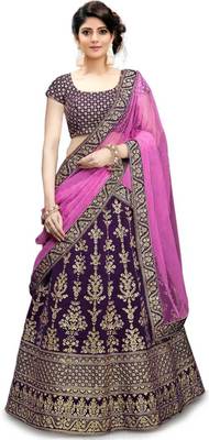 Pooja Purple Satin Embrodery  Lehenga Choli 1