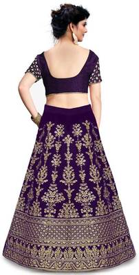 Pooja Purple Satin Embrodery  Lehenga Choli 2