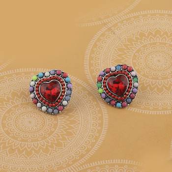 Stylish Heart Shape Diamond Multi Colour Stud Earring For Women Girl 2