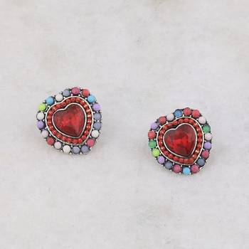 Stylish Heart Shape Diamond Multi Colour Stud Earring For Women Girl 3