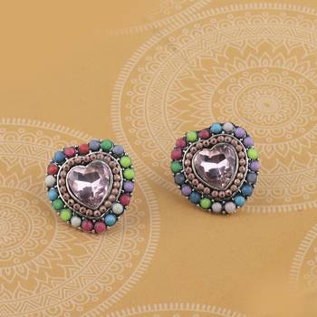Charm Stylish Heart Shape Diamond Stud Earring For Women Girl 2