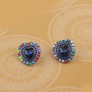 Fashion Party Wear Multi Colour Heart Shape Stud Earring For Women Girl 2