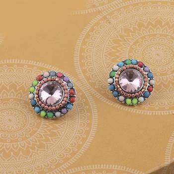 Elegant Party Wear Multi Colour Stud Diamond Earring For Women Girl 2