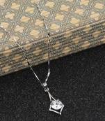 Silver Plated Chain With Stylish Charm Solitaire Diamond Pendant For Women