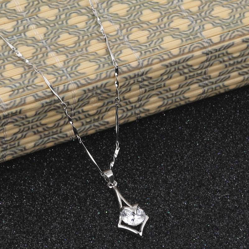 Silver Plated Chain With Stylish Charm Solitaire Diamond Pendant For Women
