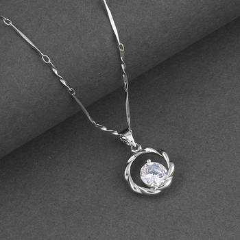 Silver Plated Delicated Chain With Simple Round Solitaire Diamond Pendant For Women 3