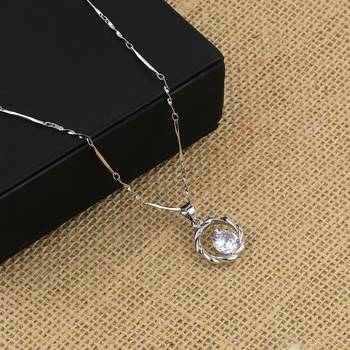 Silver Plated Delicated Chain With Simple Round Solitaire Diamond Pendant For Women 4