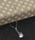 Silver Plated Party Wear Chain With Delicate Solitaire Diamond Pendant For Women