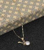 Gold Plated Delicated Chain With Guitar Shape Solitaire Diamond Pendant For Women