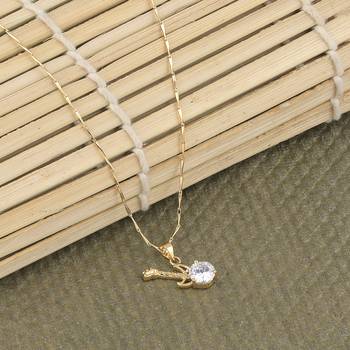 Gold Plated Delicated Chain With Guitar Shape Solitaire Diamond Pendant For Women 2