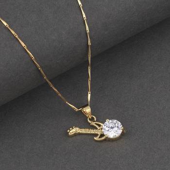 Gold Plated Delicated Chain With Guitar Shape Solitaire Diamond Pendant For Women 3