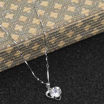 Silver Plated Chain With Big  Heart Shape Solitaire Diamond Pendant For Women 1