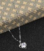 Silver Plated Chain With Big  Heart Shape Solitaire Diamond Pendant For Women
