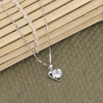 Silver Plated Chain With Big  Heart Shape Solitaire Diamond Pendant For Women 2