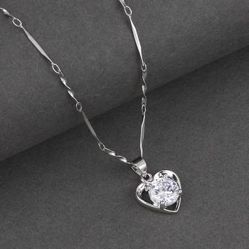 Silver Plated Chain With Big  Heart Shape Solitaire Diamond Pendant For Women 3